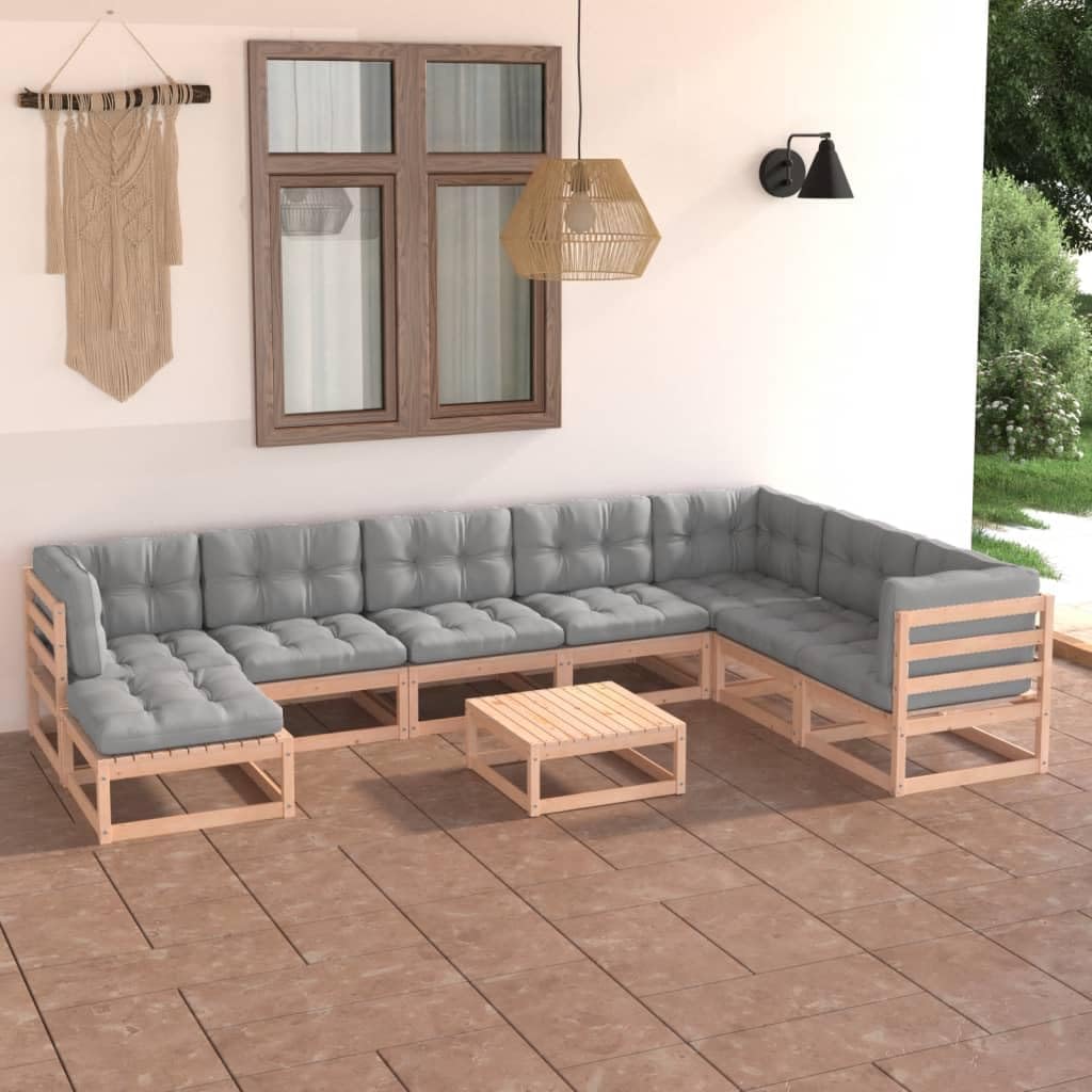9 Piece Patio Lounge Set with Cushions Solid Pinewood,Pinewood Patio Lounge Set: Modular Outdoor Seating for Relaxation and Conversation Patio Furniture, Outdoor Furniture Sets