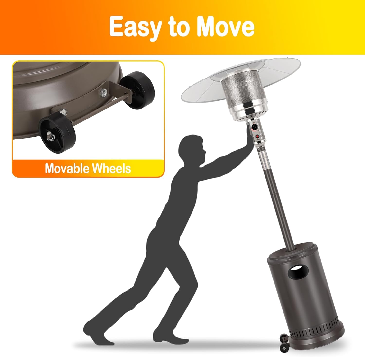 Hykolity 50,000 BTU Patio Heater with Sand Box, Table Design, Double-Layer Stainless Steel Burner, Wheels, Tip-over Protection System, Outdoor Heater for Home and Residential, Brown