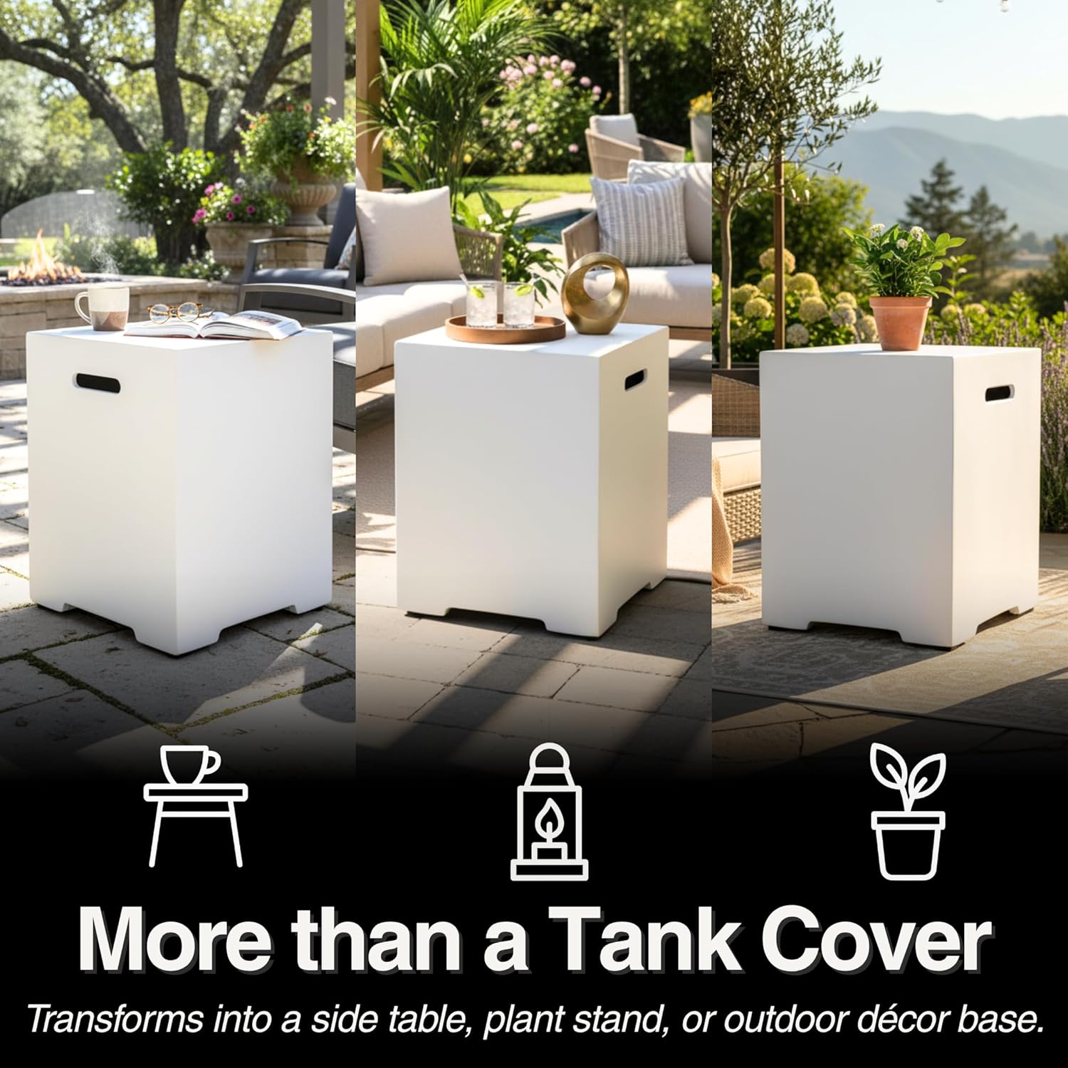 Propane Tank Cover 16 Inch, 20 LB Outdoor Tank Storage Hideaway Table for Gas Fire Pits, Concrete Tank Holder (Ancient White)
