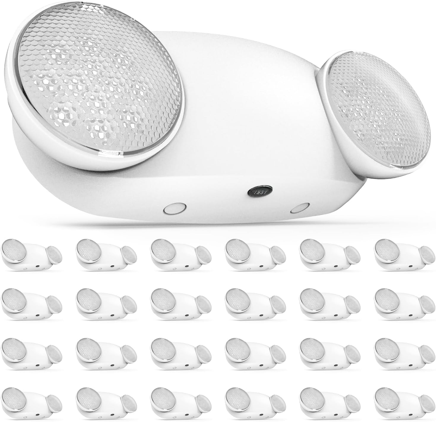 Sunco 24 Pack Emergency Light Outdoor LED, Backup Battery, Two Adjustable Bug Eye Head Lights, 94V-0 Fire Resistant, 6500K, 200 Lumens 120-277V, 2W, Wall Mount, White UL