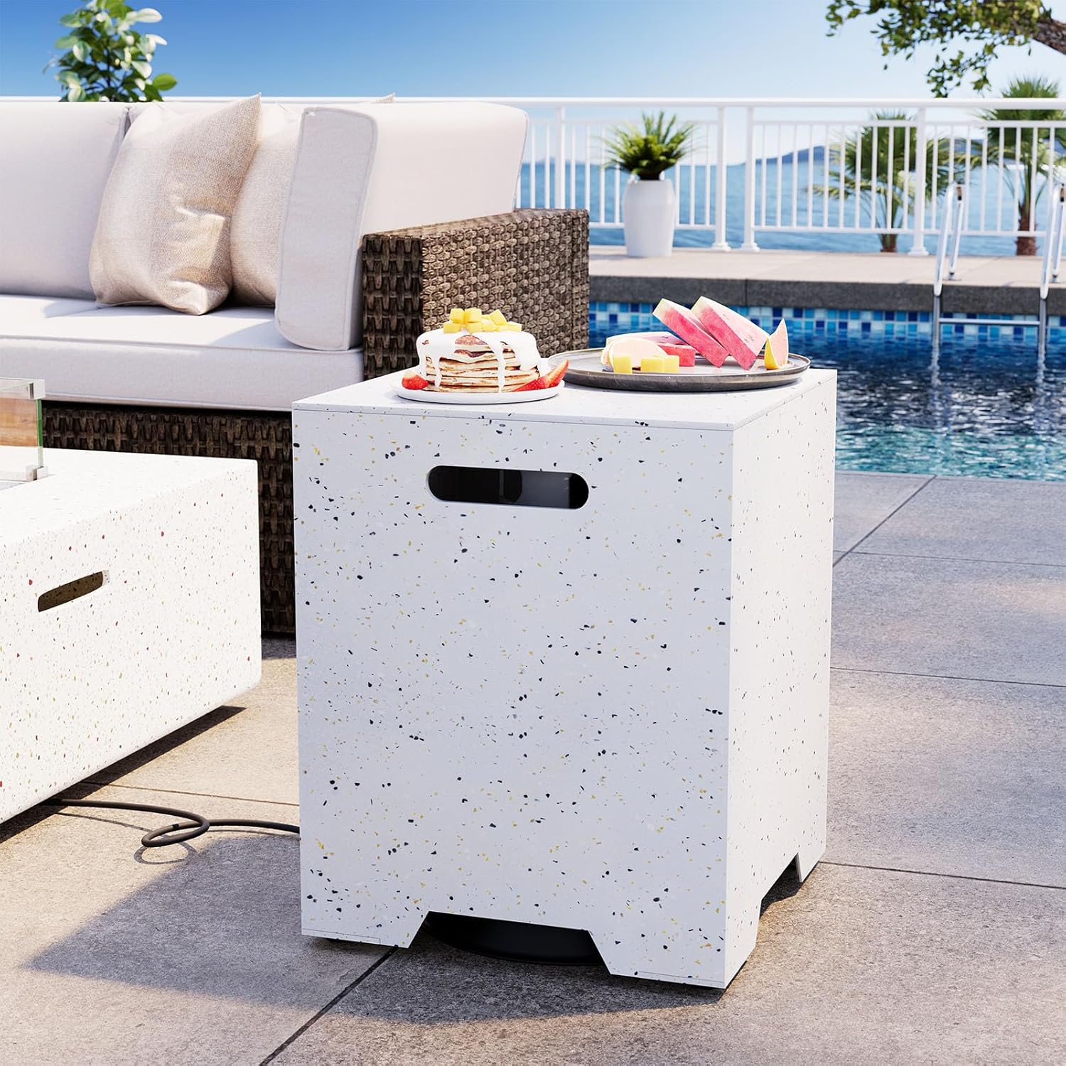 SUNBURY Slate Gray 16 inch Propane Tank Storage Box for 20 Gallon Propane Tanks,ABS Detachable Cover for Fire Pits,Doubles as Sturdy Outdoor Table