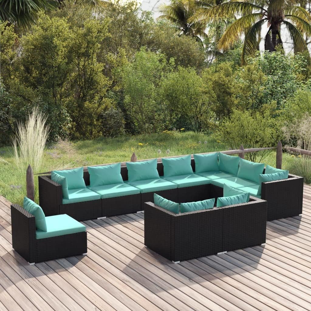 10 Piece Patio Lounge Set with Cushions Poly Rattan Black,Premium Poly Rattan Patio Lounge Set with Modular Design and WaterResistant Cushions Patio Furniture Sets, Outdoor Furniture Sets