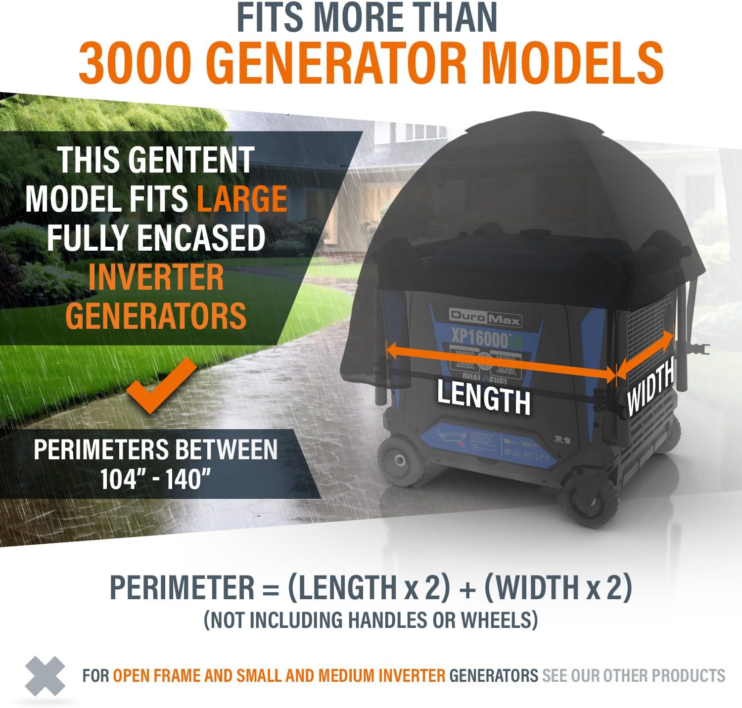 GenTent XL Inverter Generator Tent – NFPA FR Dual‑Coated Vinyl Running Cover, Waterproof and Cold‑Crack Tough, for Operating Larger Fully Encased Inverter Generators in Wet Weather (Extreme, Black)