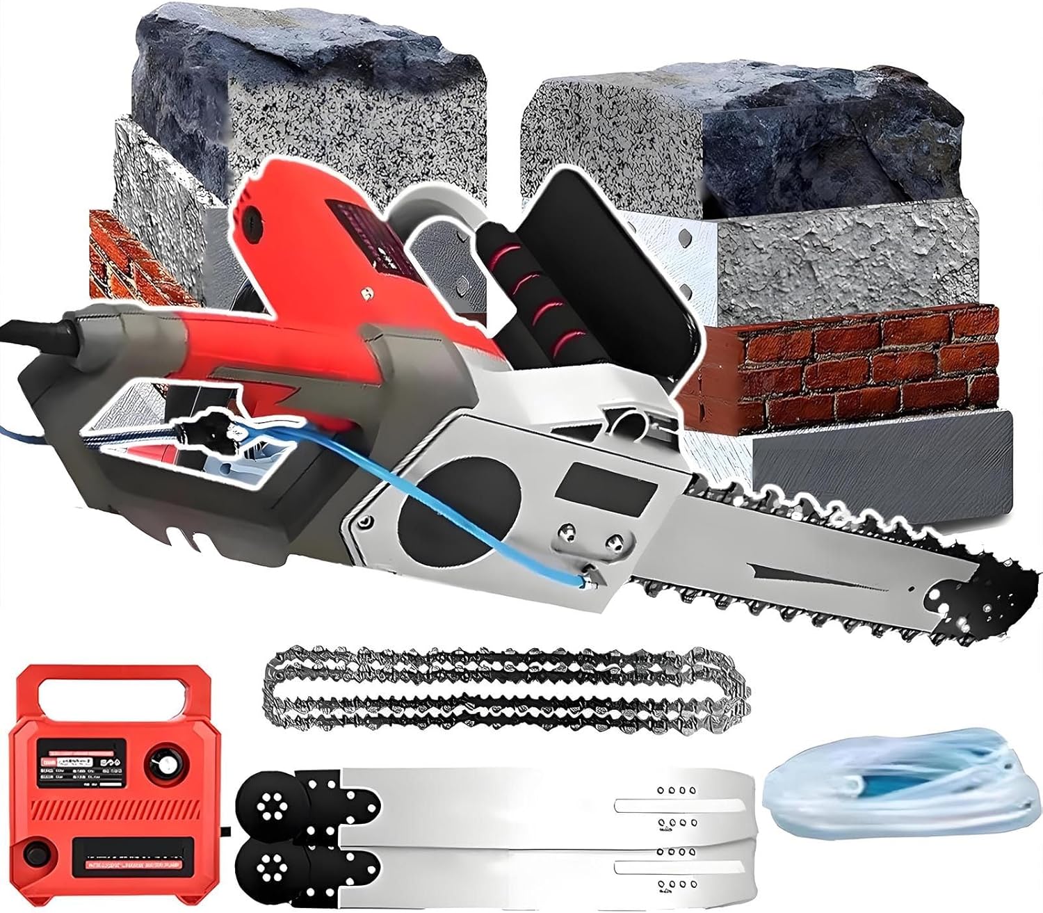 Electric Diamond Concrete Chainsaw,5800/6500w Powerful Corded Electric Concrete Saw,Low Kickback Chainsaw-13in/18in Depth-Includes 2 Chains/2guide Bars/3.5m Water Hose 35cm