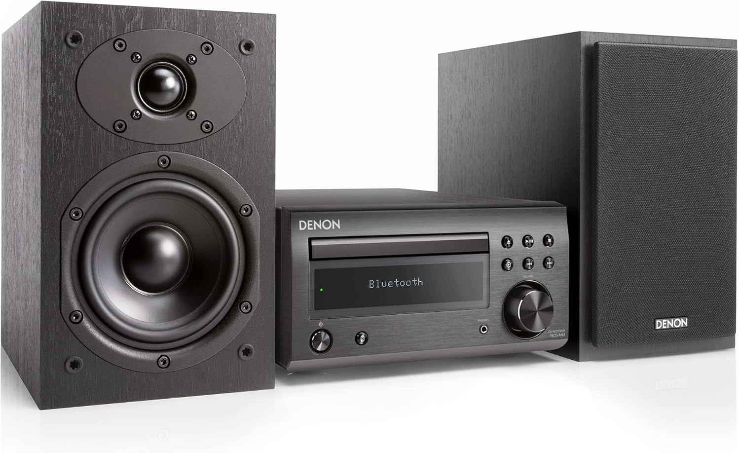 Denon D-M41 Home Theater Mini Amplifier and Bookshelf Speaker Pair - Compact HiFi CD Stereo System with Speakers, FM/AM Tuner, Wireless Bluetooth Amplifier | Perfect for Small Rooms and Home Cinema