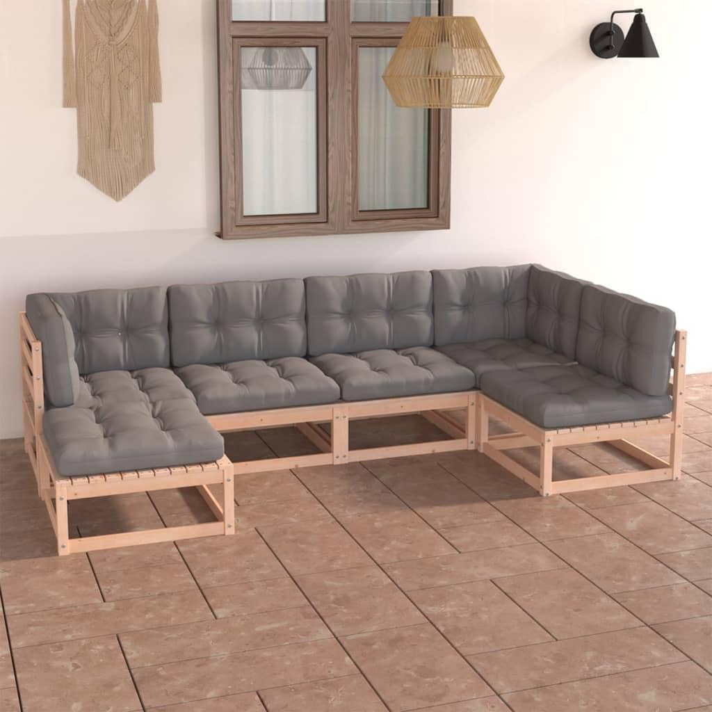 6 Piece Patio Lounge Set with Cushions Solid Wood Pine,Sturdy Solid Pinewood Outdoor Patio Lounge Set for Relaxation and Entertainment Patio Furniture Sets, Outdoor Furniture Sets