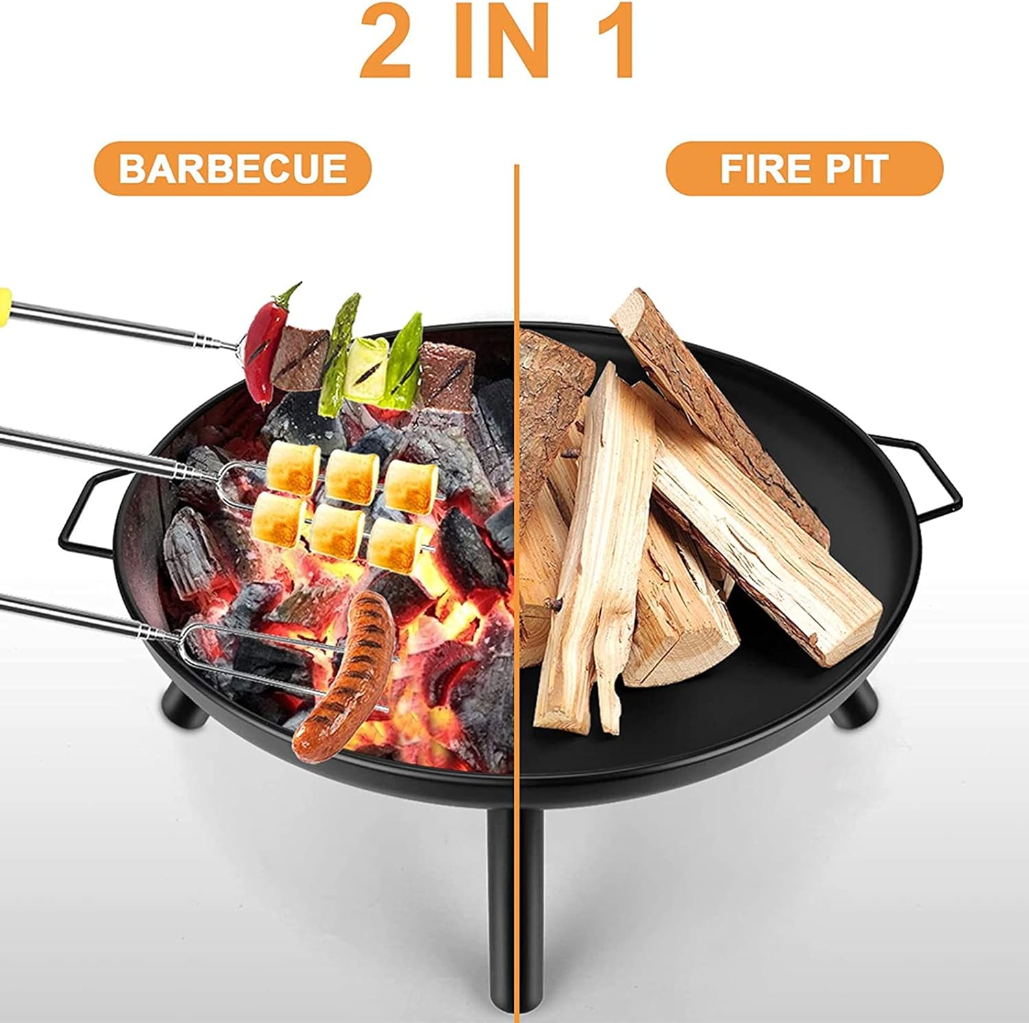 Outdoor Fire Pit Bowl, Wood Burning Firepit, DIY Round Metal Heating Basin, Charcoal BBQ Grill for Backyard,Garden,Patio, Bonfire