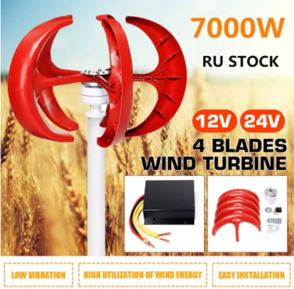 7000W 5 Blades 12V 24V Vertical Axis Lantern Wind Turbines Generator Motor Kit Electromagnetic for Home Hybrids Streetlight Use,12v