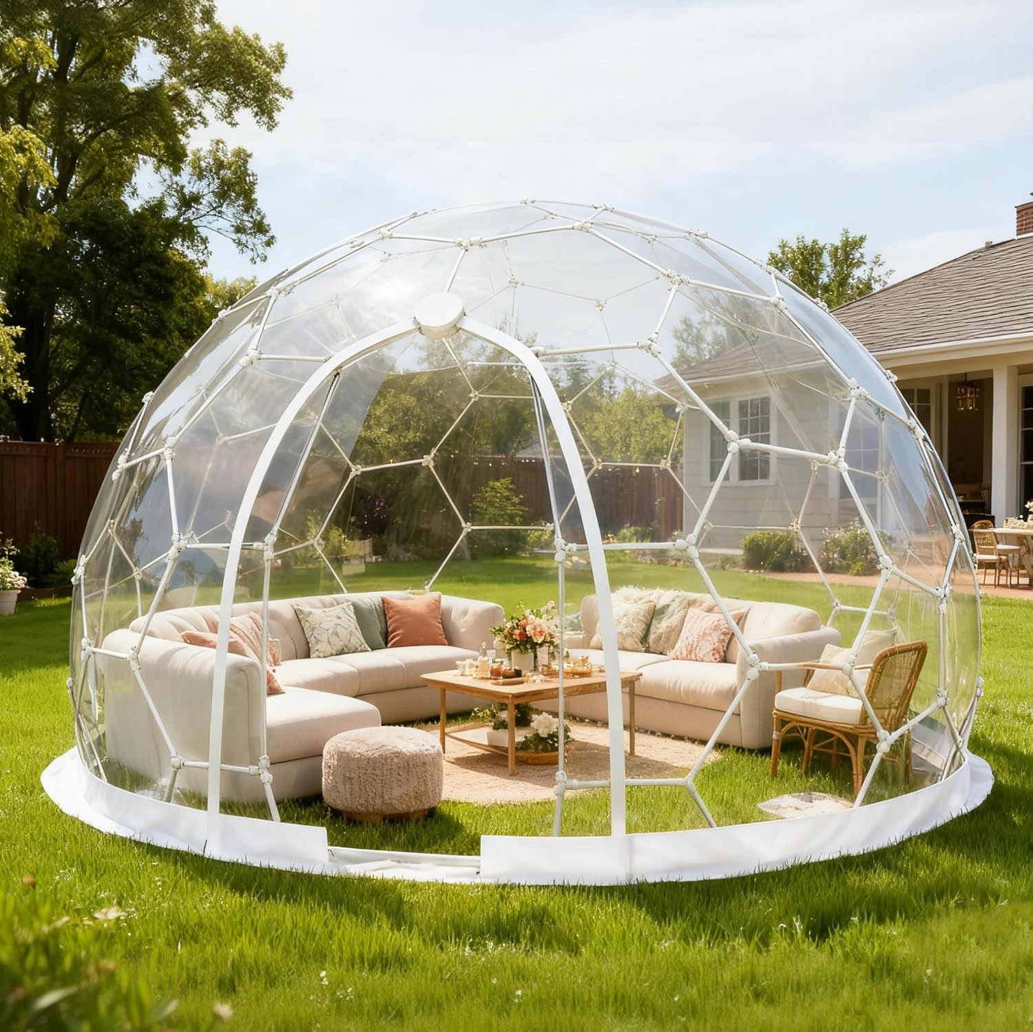 Garden Dome Tent, 12 x 7.2 ft Outdoor Clear Tent House for 4-7 Person, Waterproof PVC Bubble Dome House for Backyard Party Camping