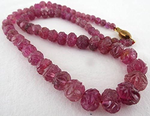 natural pink tourmaline carved round beads necklace 19 inches 11.80 mm to 5 mm