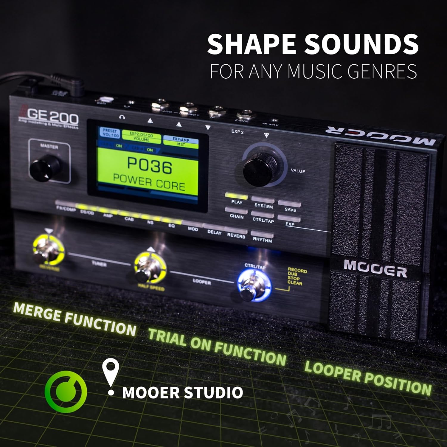 MOOER Iconic Guitar Multi Effects Pedal and New GE200 Plus Li Amp Modelling Multi Effects