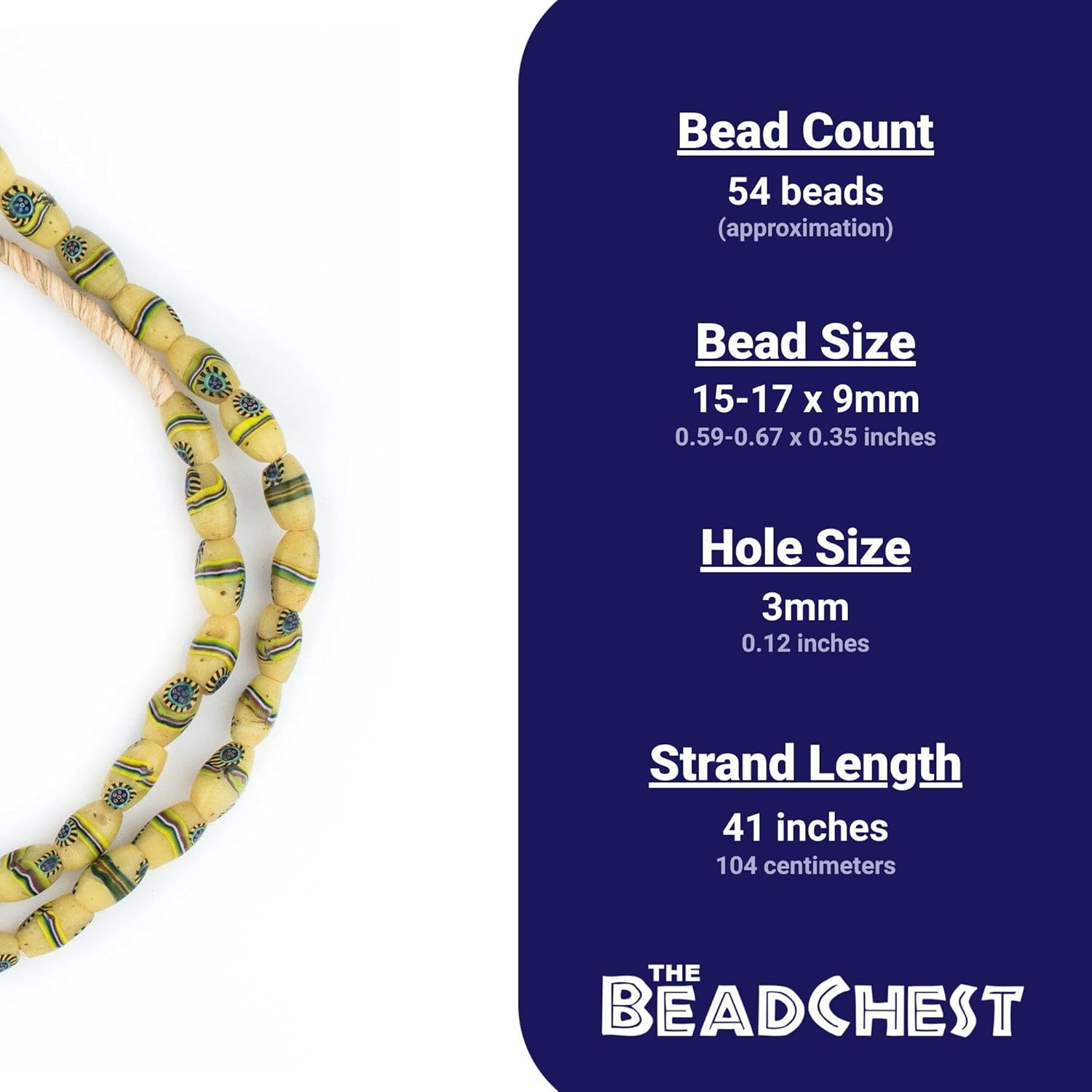 The Bead Chest Rare Matching Antique Peacock Millefiori Trade Beads #RT 9mm Ivory Coast African Multicolor Oval Glass Large Hole Handmade