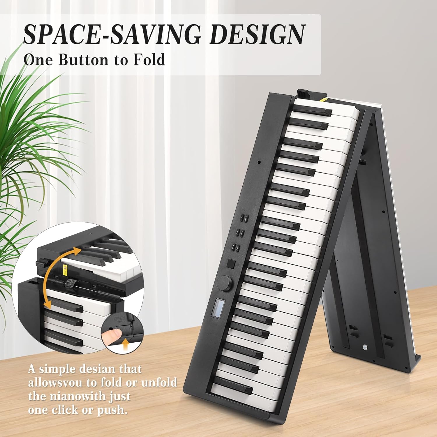 Foldable Piano Keyboard, Portable 88-Key Electronic Piano with Lightweight Design for Travel, Beginners & Students - Digital Music Keyboard with Mini Size & Foldable Feature