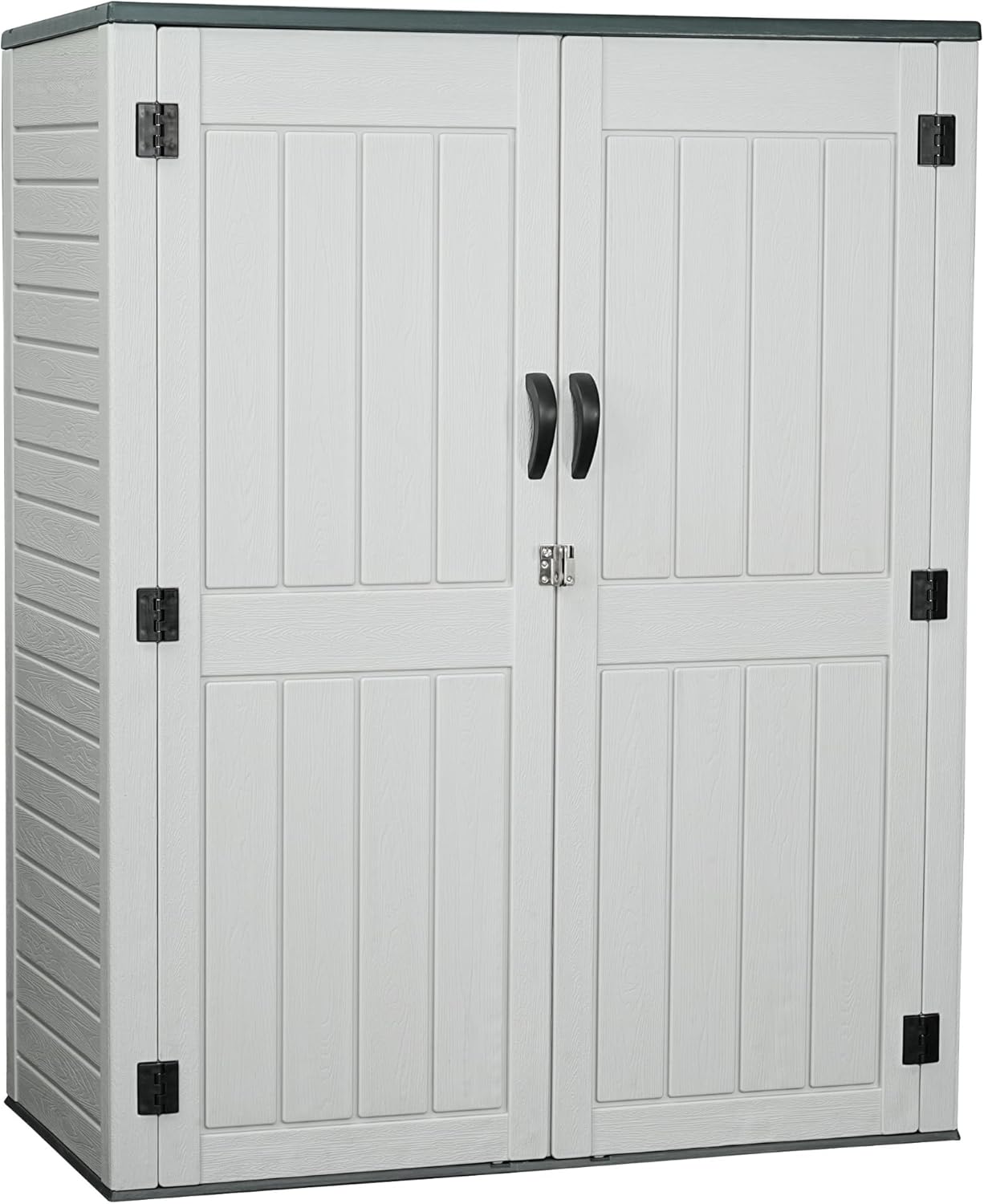 EHHLY Vertical Resin Storage Shed, 60 Cuft Garden Tool Sheds & Outdoor Storage, Plastic Outdoor Storage Cabinet Waterproof, 4.5 x 2.3 ft Backyard Outside Lawn Mower Storage Shed, Light Grey