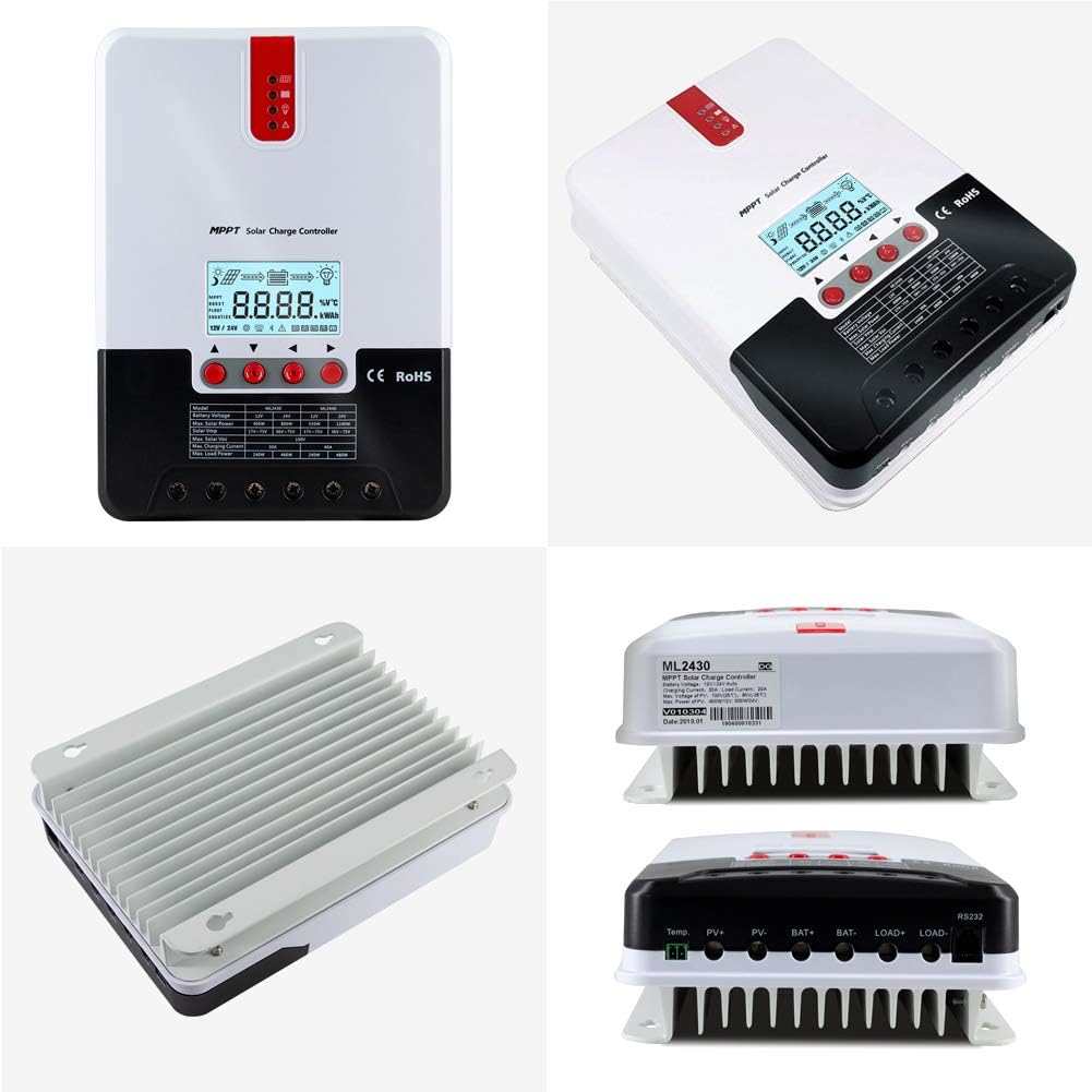 40A MPPT Solar Charge Controller Automatically Identifying 12V/24V Automatically Identifying Max.PV 100V Battery Charging Regulator with LCD Display