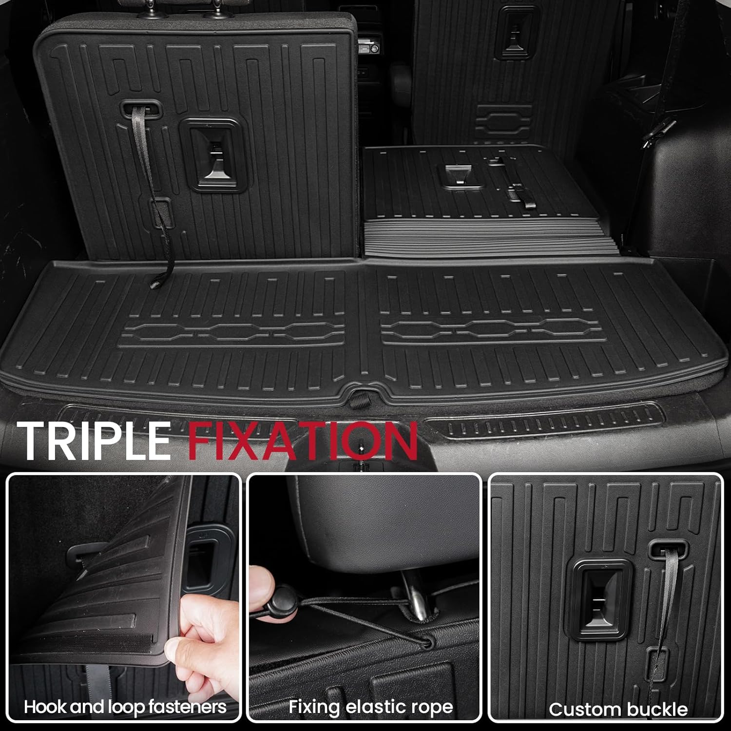 Floor Mats Cargo Mat Set for 2017-2023 GMC Acadia 6 Seats Captain Chairs Accessories, All-Weather TPE Trunk Mat Cargo Liner Backrest Mats SLE/SLT/AT4/DENALI(Floor Mats+2-in-1 Cargo Mat)