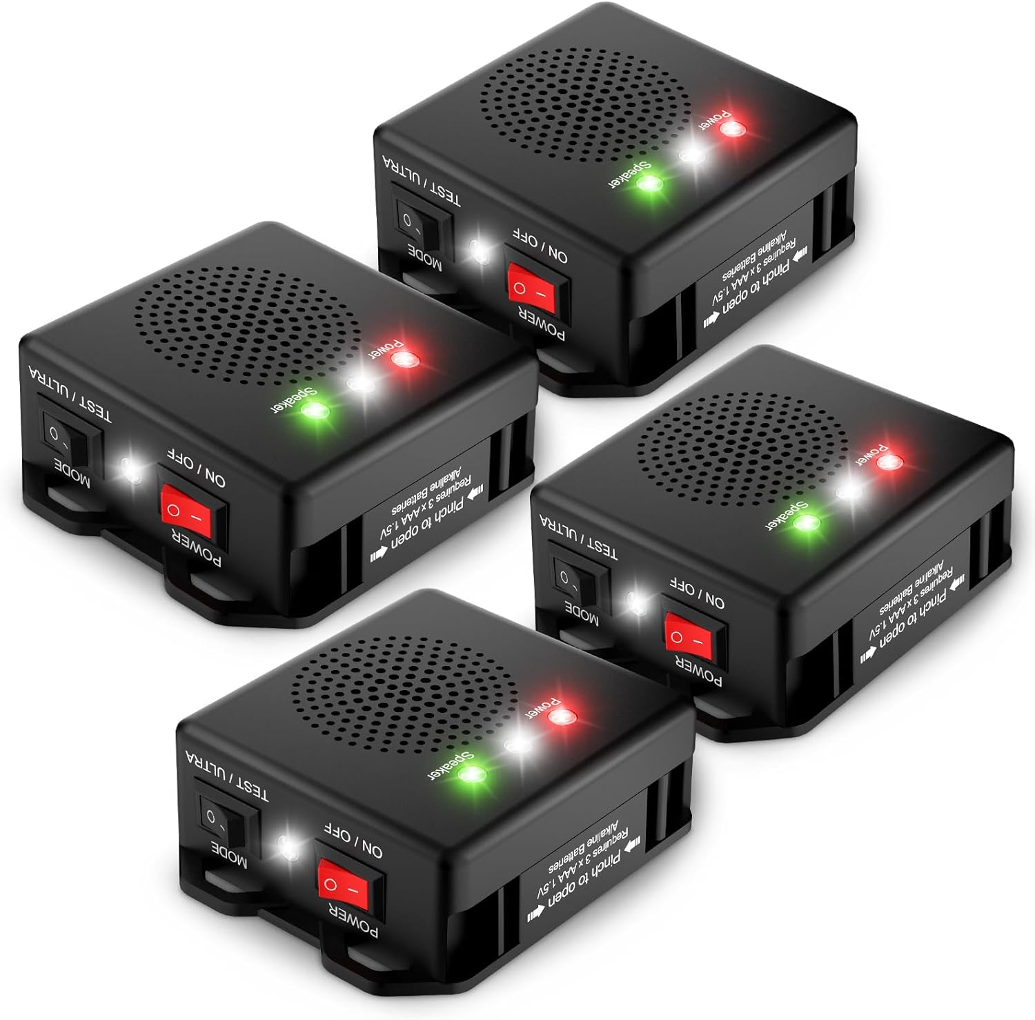 Rodent Repellent for Car, Battery Powered Under Hood Animal Repeller, Ultrasonic Rat and Mice Deterrent Device, Electronic Pest Control for RV, Truck, Garage, Vehicle Engine Protection, Pack of 4