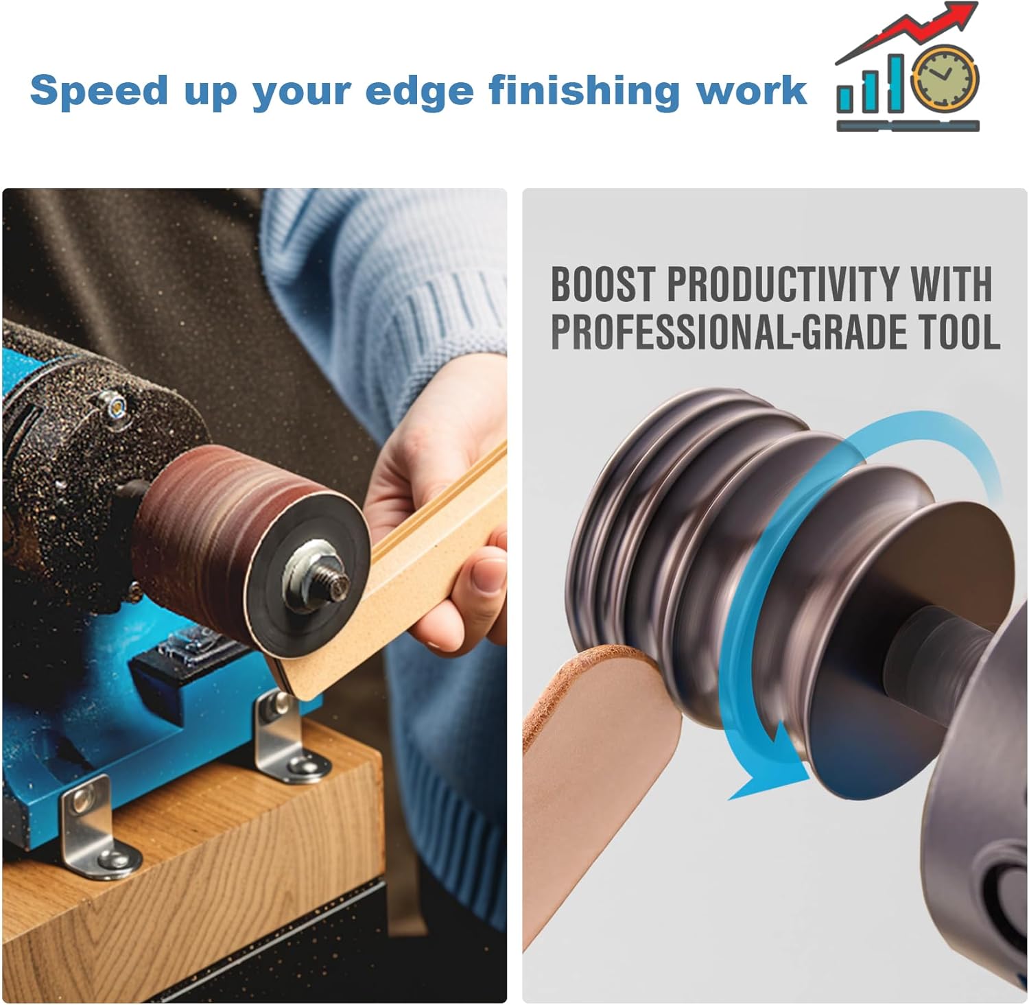 Leather Burnishing Machine | Variable Speed Leathercraft Bench Grinder, Polishing Tool, Sanding Machine, Rosewood Wheel for Leather Edge | Low Noise Motor, Standard 2x2 Inch Drum Sleeves