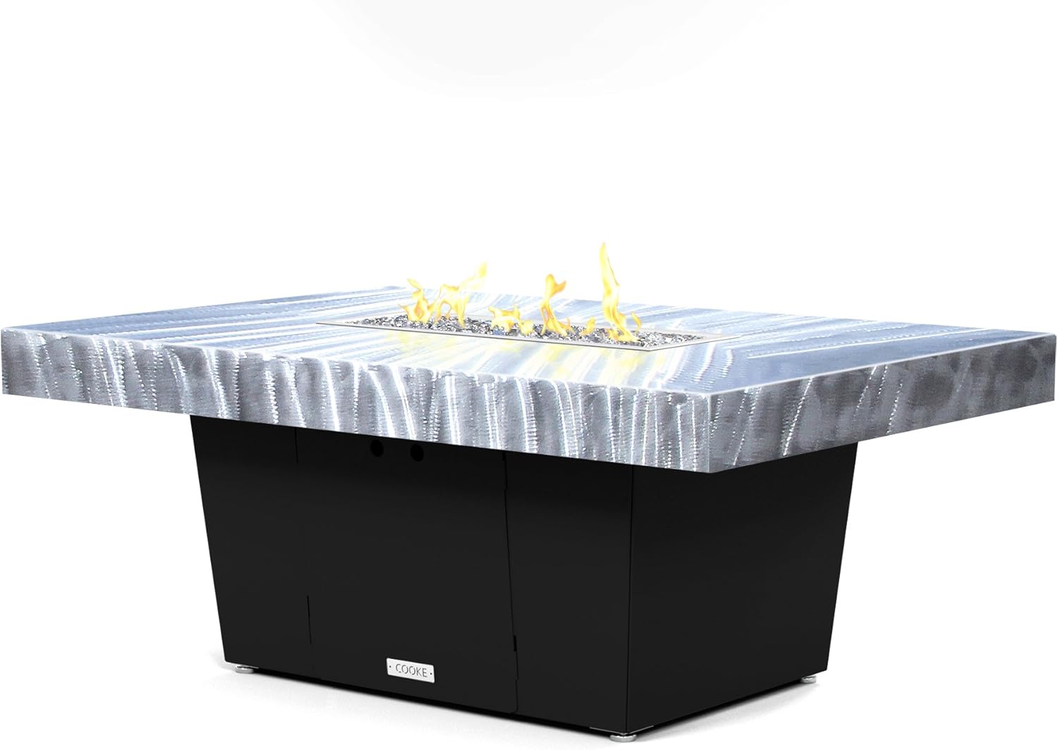 COOKE Palisades Rectangular Fire Pit Table - 52x36 - Chat Height - Natural Gas - Brushed Aluminum Top with 6cm Edge - Black Powdercoat Base