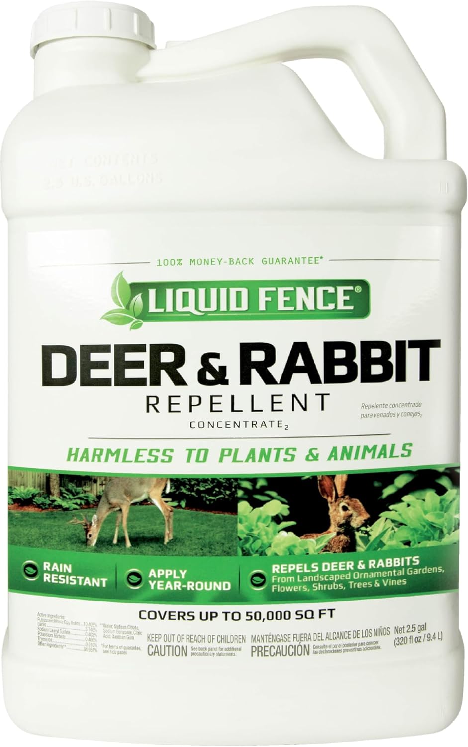 Liquid Fence Deer And Rabbit Repellent Concentrate 2.5 Gallons, Apply Year-Round
