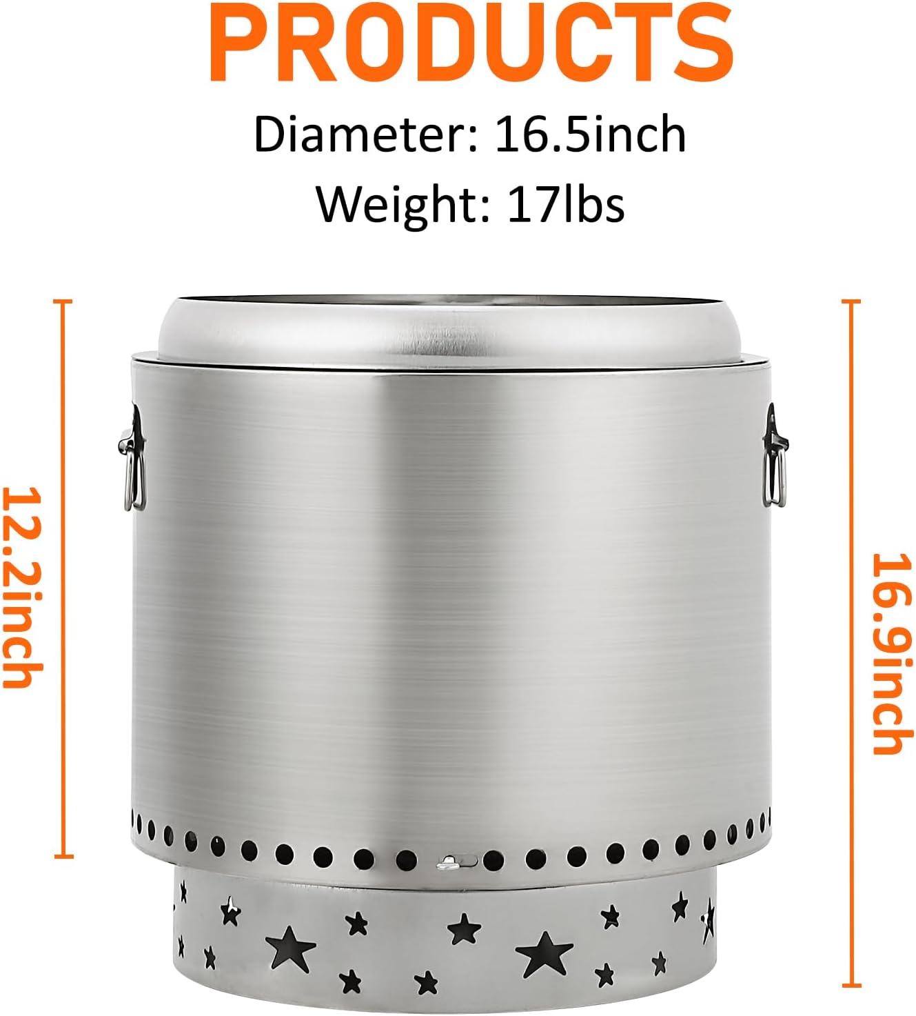 GarveeLife 16.5 in Protable Smokeless Fire Pit, Fire Pit with Handles Design, Stainless Steel Stove Wood Burning, Removable Ash Pan, Ideal for Camping, Garden