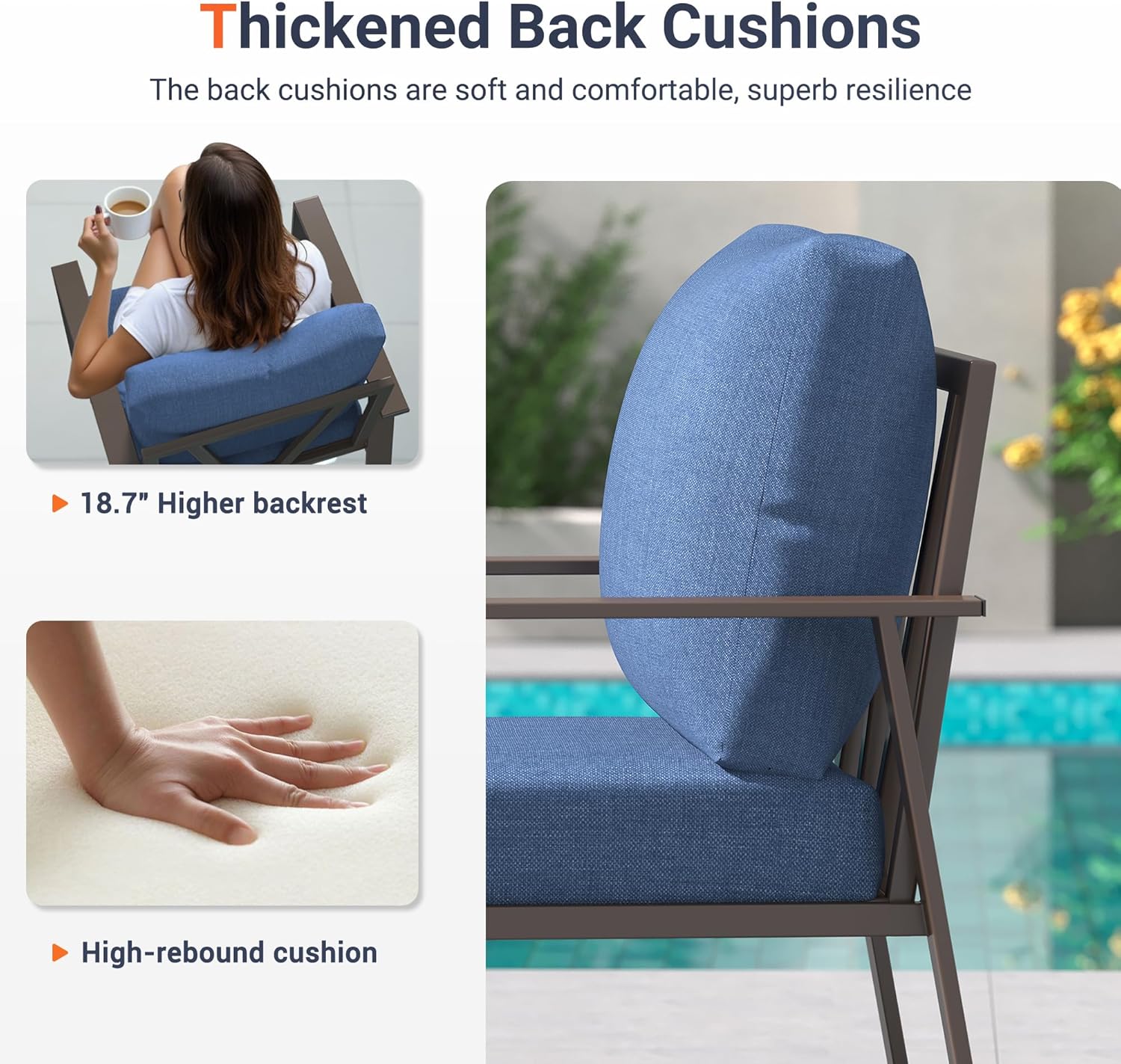 UDPATIO Patio Furniture Set with Fire Pit Table, 5-Seat Outdoor Aluminum Conversation Set, Modern Patio Sectional Furniture for Porch, Deck, Backyard, Navy