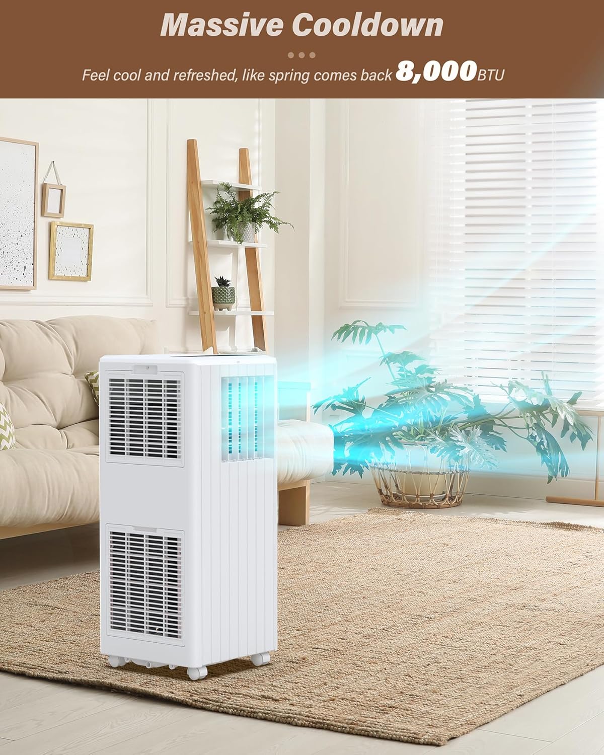 8000BTU Portable Air Conditioners, Portable AC Unit for Room Up to 350 Sq. Ft,3-IN-1 Room Air Conditioners with Fan/Dehumidifier/24H Timer/Remote Control & Windows Kit, White