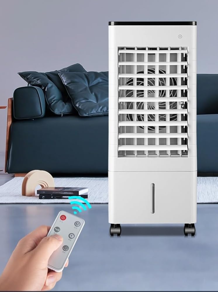 Portable Evaporative Air Cooler with Remote Control, Ductless Air Conditioner with Double Water Tank, 3 Speeds, 15H Timer, Windowless Oscillating Swamp Fan for Home Bedroom