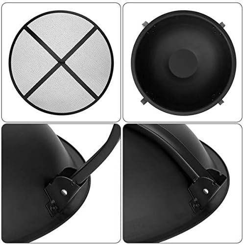 22-inch Folding Steel Fire Pit, Wood Burning Portable Outdoor Camping BBQ Grill Fire Bowl w/Screen Cover, Log Grate, Poker