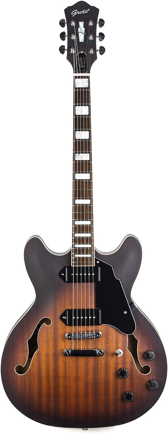 GROTE Electric Guitar Semi-Hollow Body Guitar matte finished P90 Pickups (Vintage Sunburst)