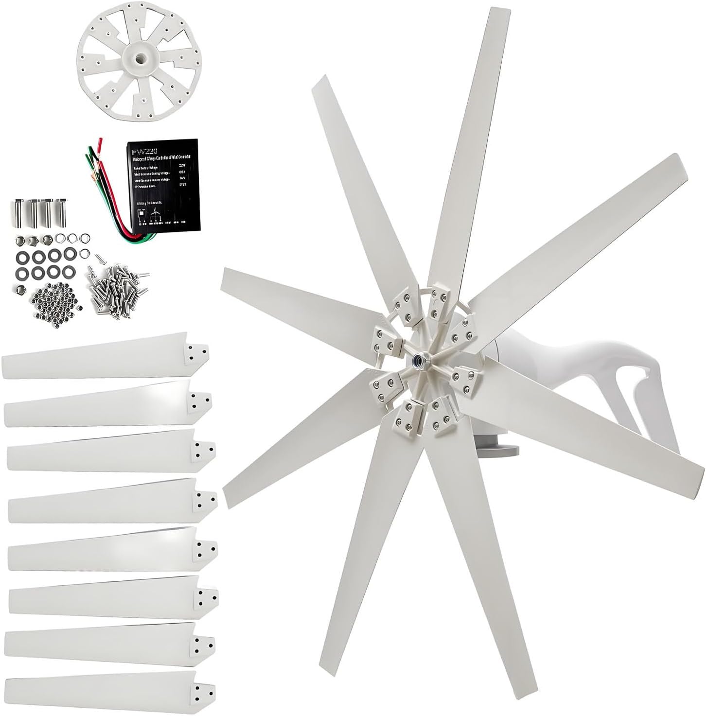 20000W Wind Turbine Generator Kit,8-Blade Windmill kit with Charge Controller,2M/S Start Wind Speed,8 Blade Outdoor Windmill Power Generator Kit,for Marine, RV, Home 12V-White