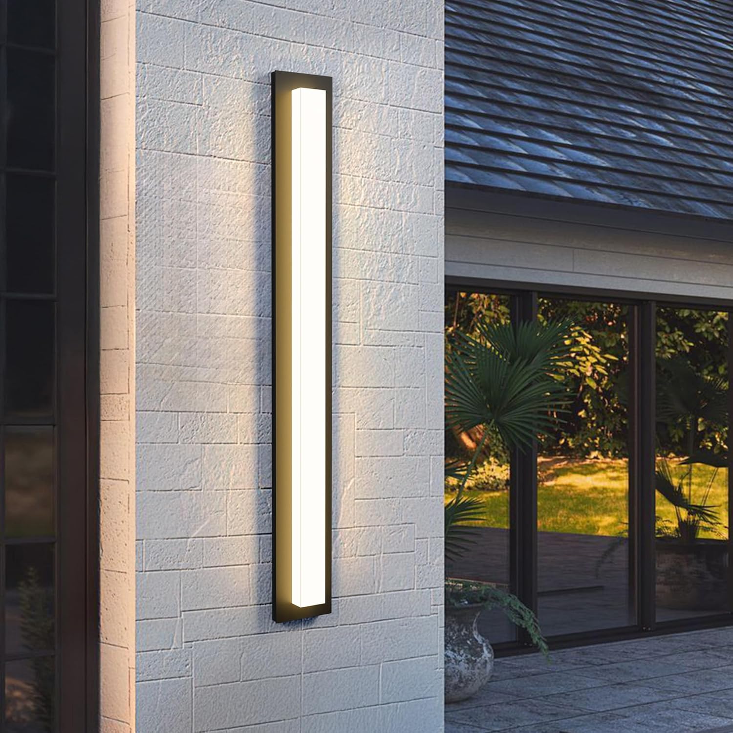 LamQee 39.4 in Aluminum Long Outdoor Wall Lights, 2900K 2500LM LED Waterproof IP65, Linear Modern Exterior Lighting Fixtures Wall Mount Outside Sconce Acrylic Shade for House Porch Patio Garage Door