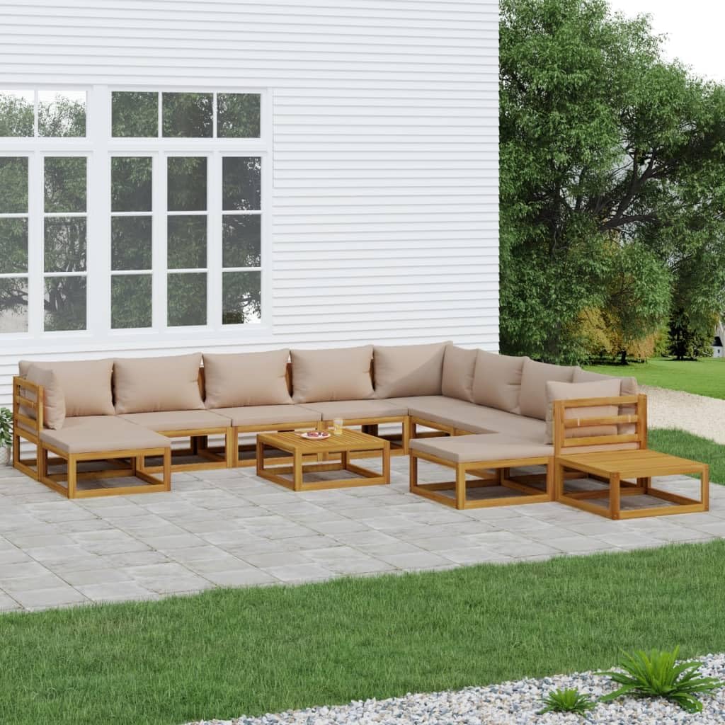 12 Piece Patio Lounge Set with Taupe Cushions Solid Wood,Acacia Wood Patio Lounge Set with Table Durable and Comfortable Outdoor Sofa for Relaxing Furniture Sets for Patio, Lawn & Garden