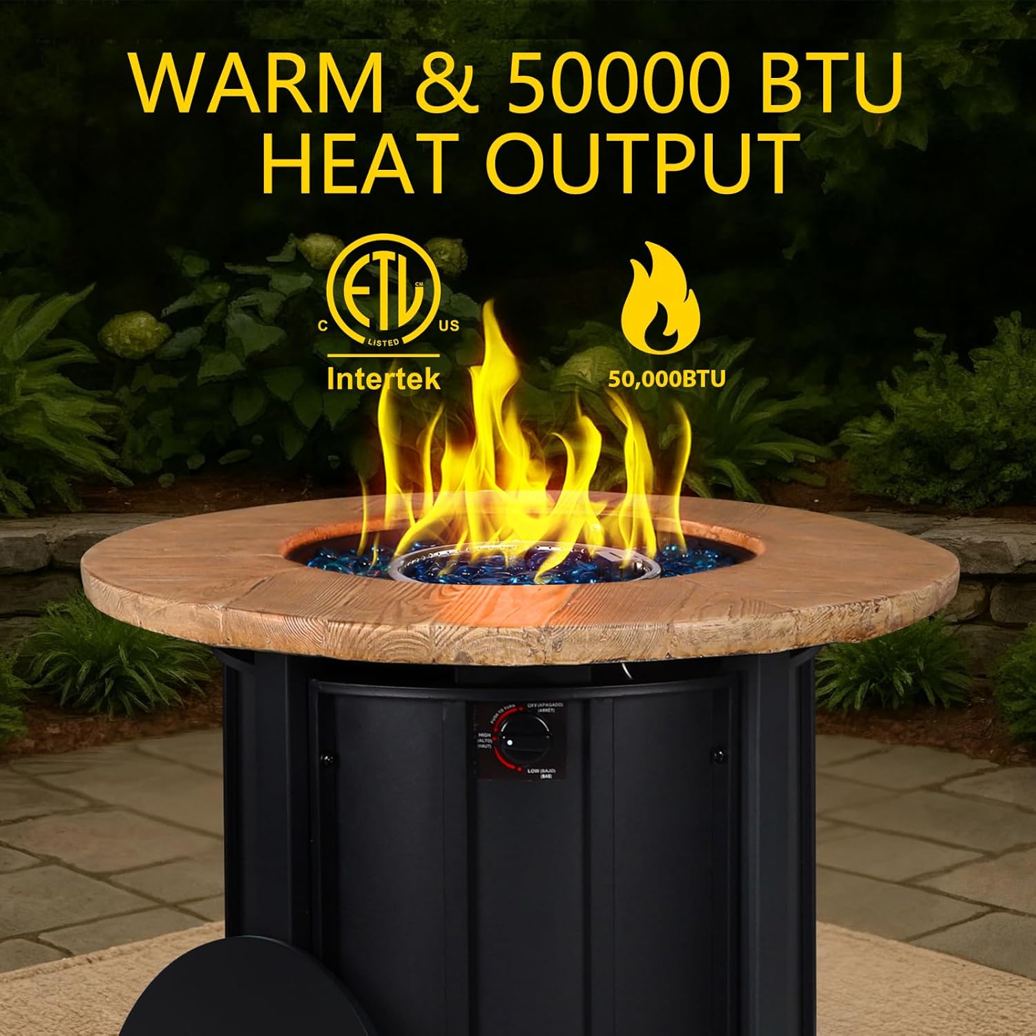 30 Inch Round Propane Fire Pit Table,50000 BTU Outdoor Gas Firepit with Automatic Ignition & Lid Cover,Iron Steel Firepit for Outside,Patio,Deck,Backyard w Glass Stones & Rain Cover