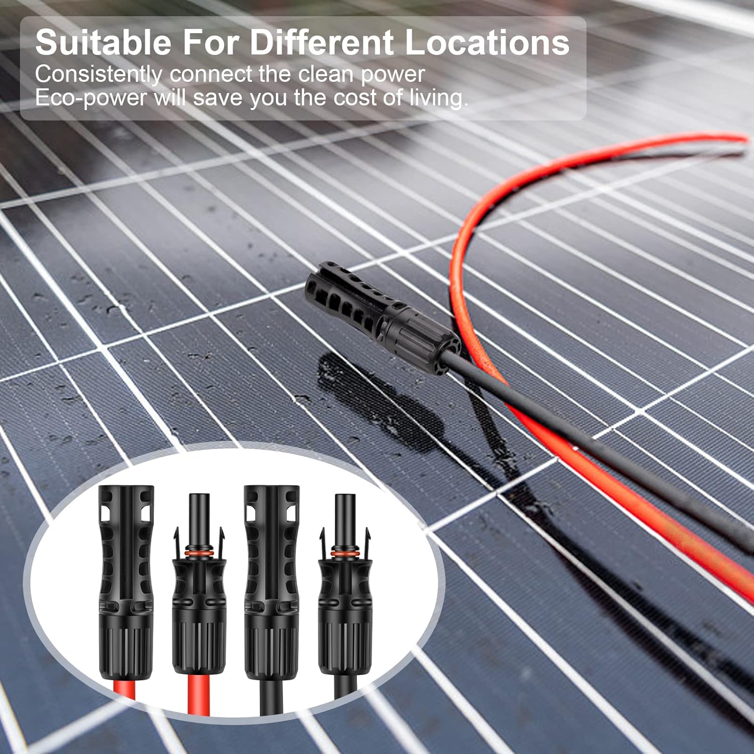 30FT 8AWG Solar Panel Extension Cable with Female & Male Connectors, Solar Cable for Solar Panels, Charge Controllers and Solar Generator (30FT)