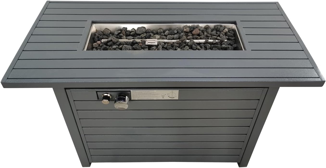 Living Source International 25'' H x 42'' W Steel Outdoor Fire Pit Table with Lid (Gray)