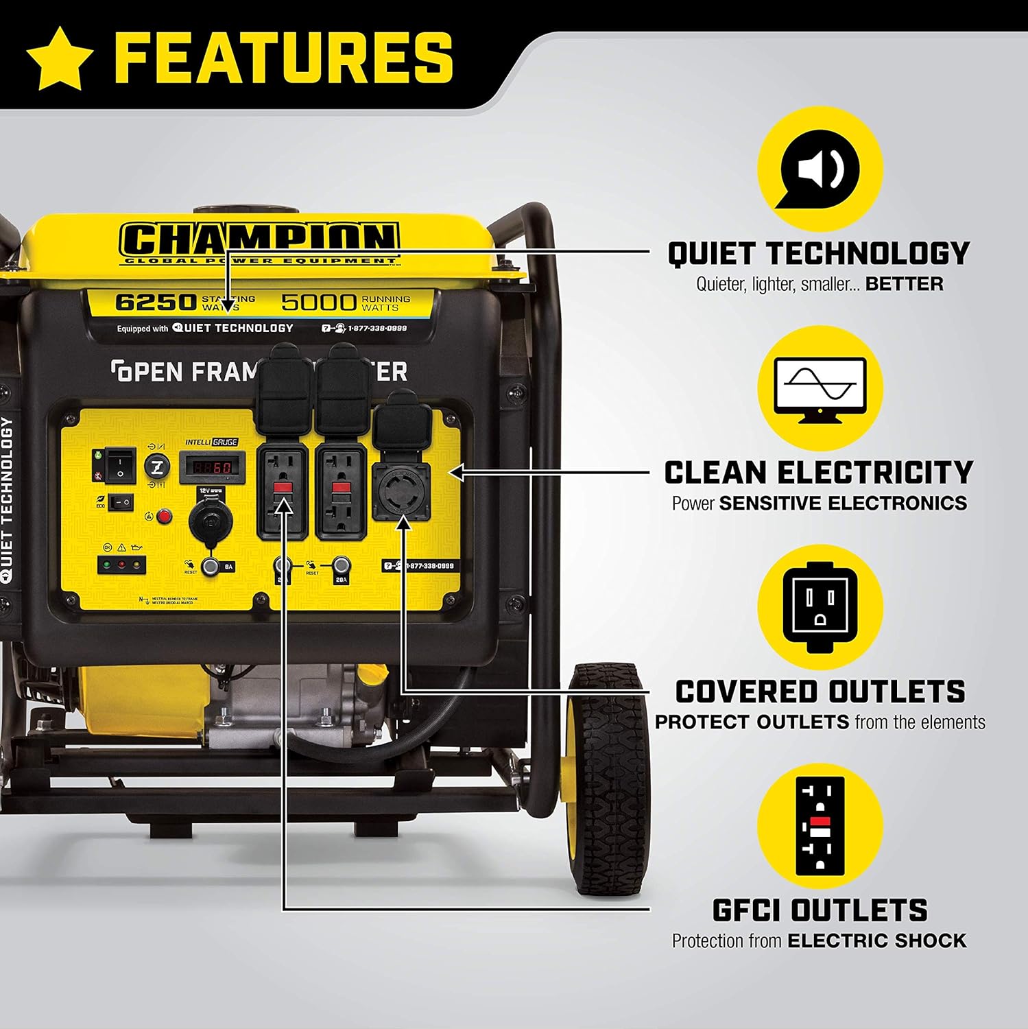 Champion Power Equipment 100519 6250-Watt Open Frame Inverter with Quiet Technology & Champion Weather-Resistant Storage Cover for 4800-11,500-Watt Portable Generators