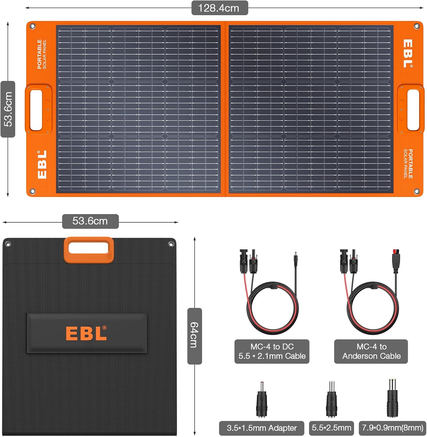EBL Solar Panel 100W Portable Solar Panel (Upgraded) for 240/300/500/1000/1500/2000 Power Station, with Adjustable Kickstand and Parallel Cable, Waterproof IP65 for Outdoor Camping Hiking RV Trip
