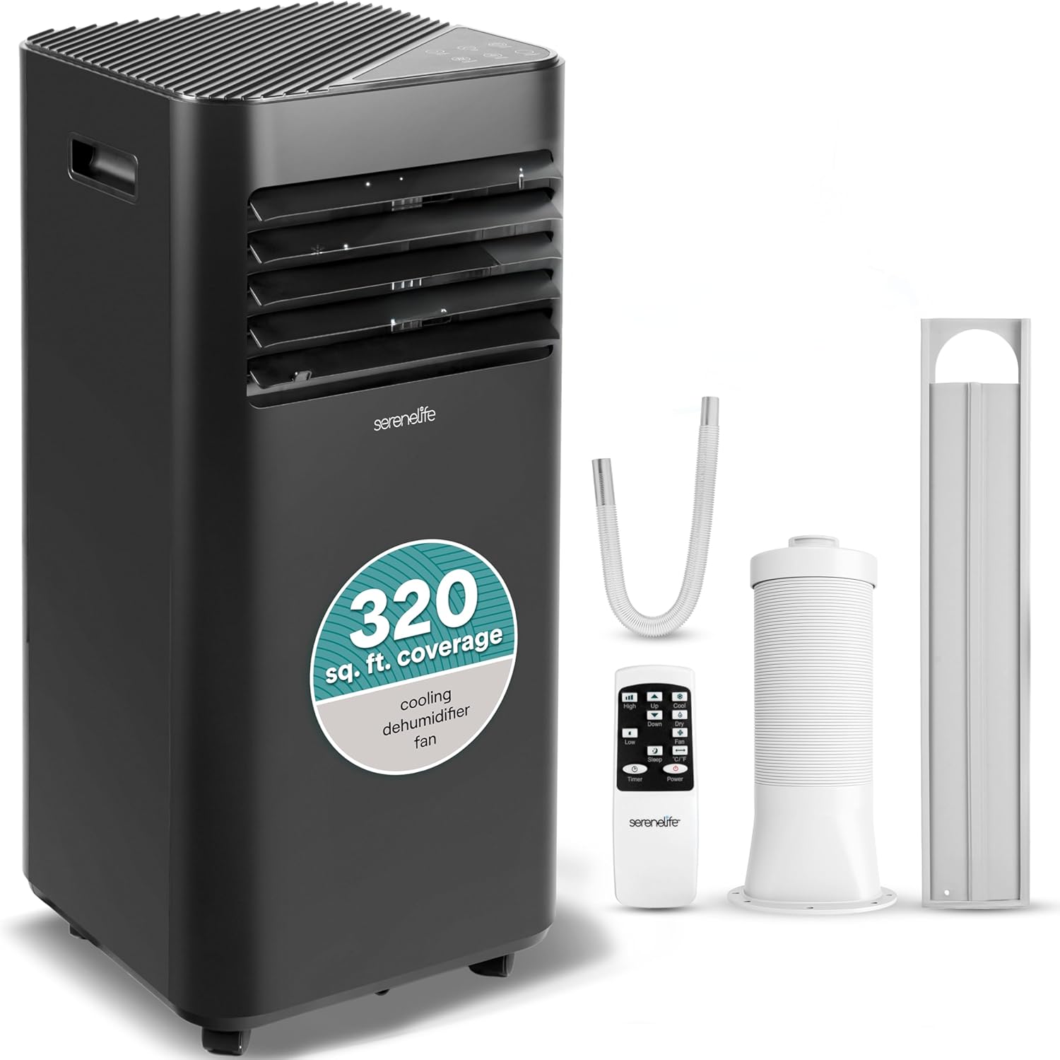 SereneLife 10,000 BTU Portable Air Conditioner, 115V Compact Room Air Conditioner with Dehumidifier & Fan, Window Mount Kit Included, Mini AC Unit for Bedroom, Office, or Home, Black