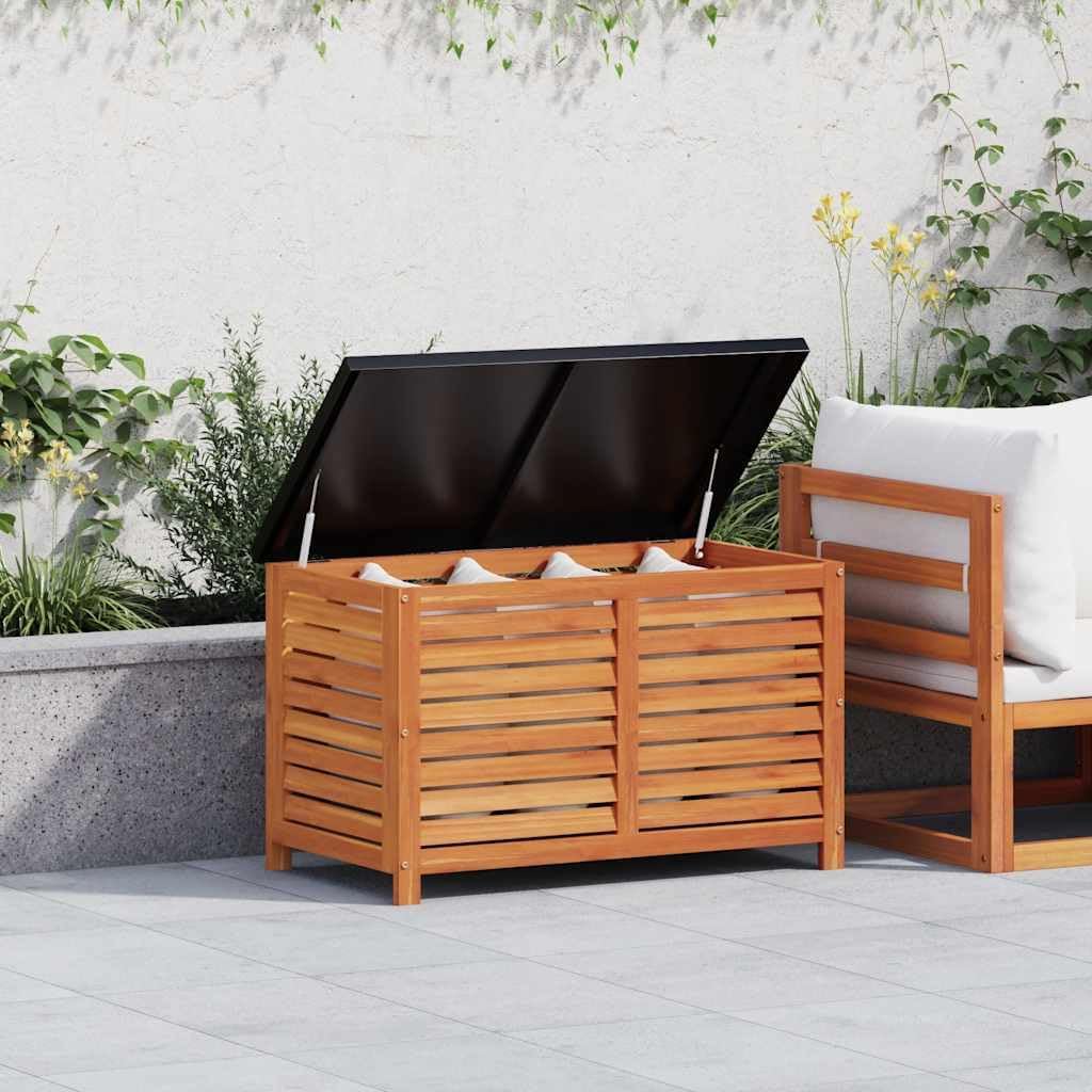 Solid Eucalyptus Wood Garden Storage Box Medium Brown Rectangular with Hydraulic Lift for Outdoor Patio Balcony Deck Decor