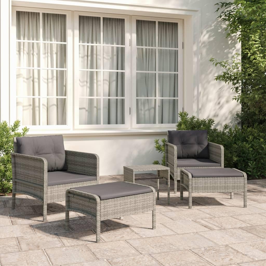 5 Piece Patio Lounge Set with Cushions Gray Poly Rattan,Cozy and Durable: Outdoor Lounge Set for Patio and Garden with Soft Cushions and Sturdy Frame Patio Furniture Sets, Outdoor Furniture Sets