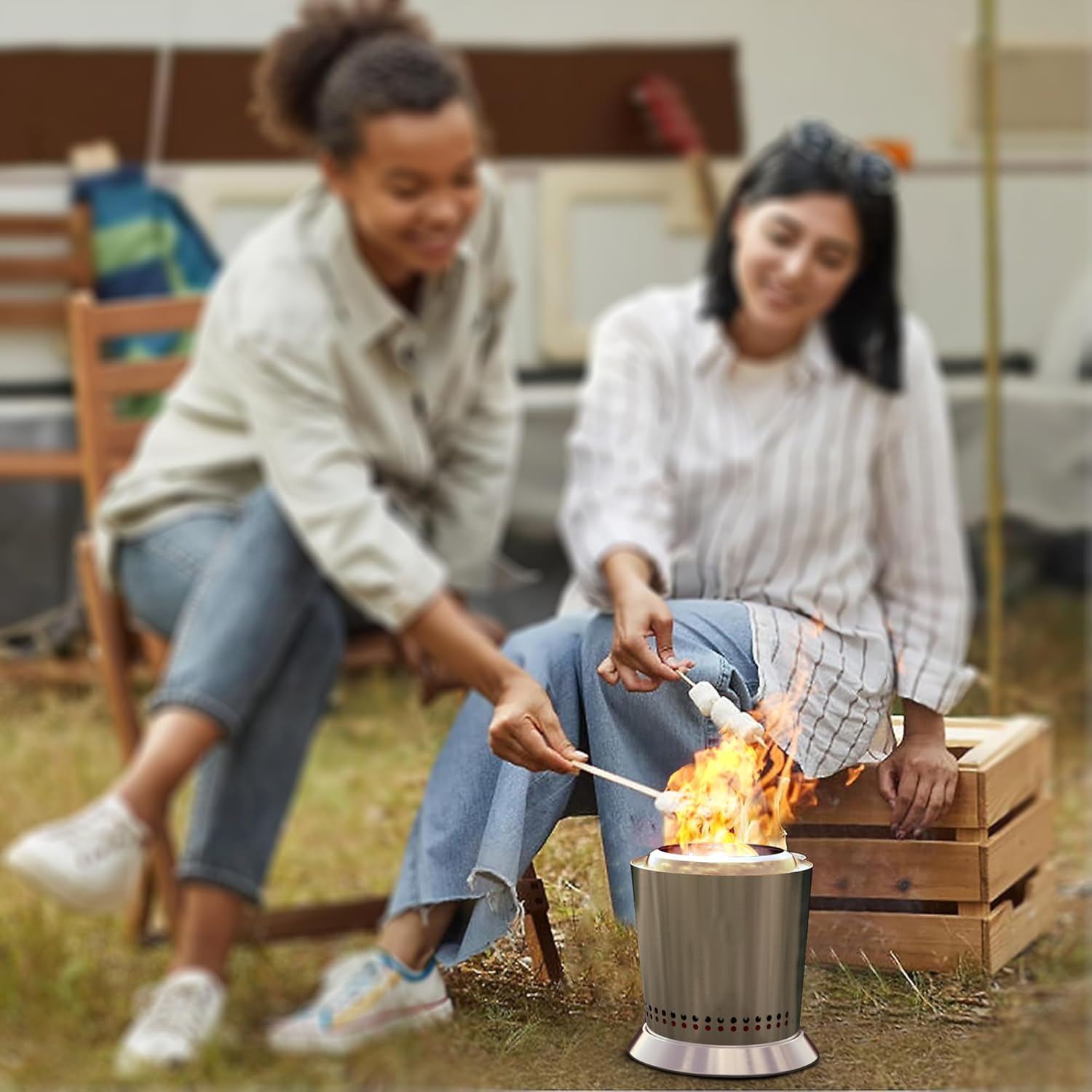 STANHERD Tabletop Fire Pit for Urban & Suburbs, Stainless Steel Mini Dual Fueled Camping Stove by Pellets or Wood for Outdoor & Patio, 9