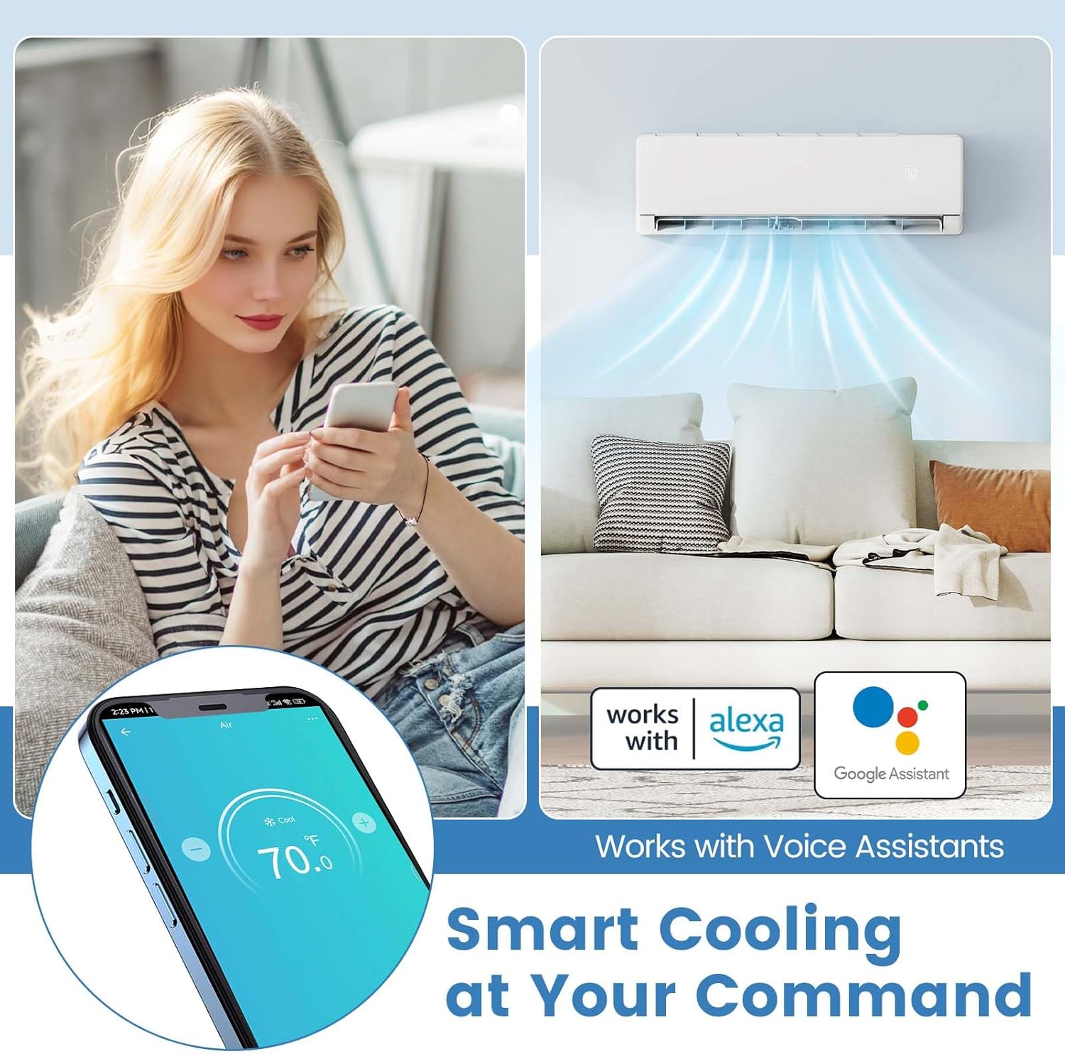 SIMOE 11500 BTU Mini Split AC/Heating System, Cools Up to 750 Sq.Ft, 17 SEER2 208/230V, Wifi Enabled Inverter Ductless AC, Mini Split Air Conditioner Heat Pump, Compatible with Alexa