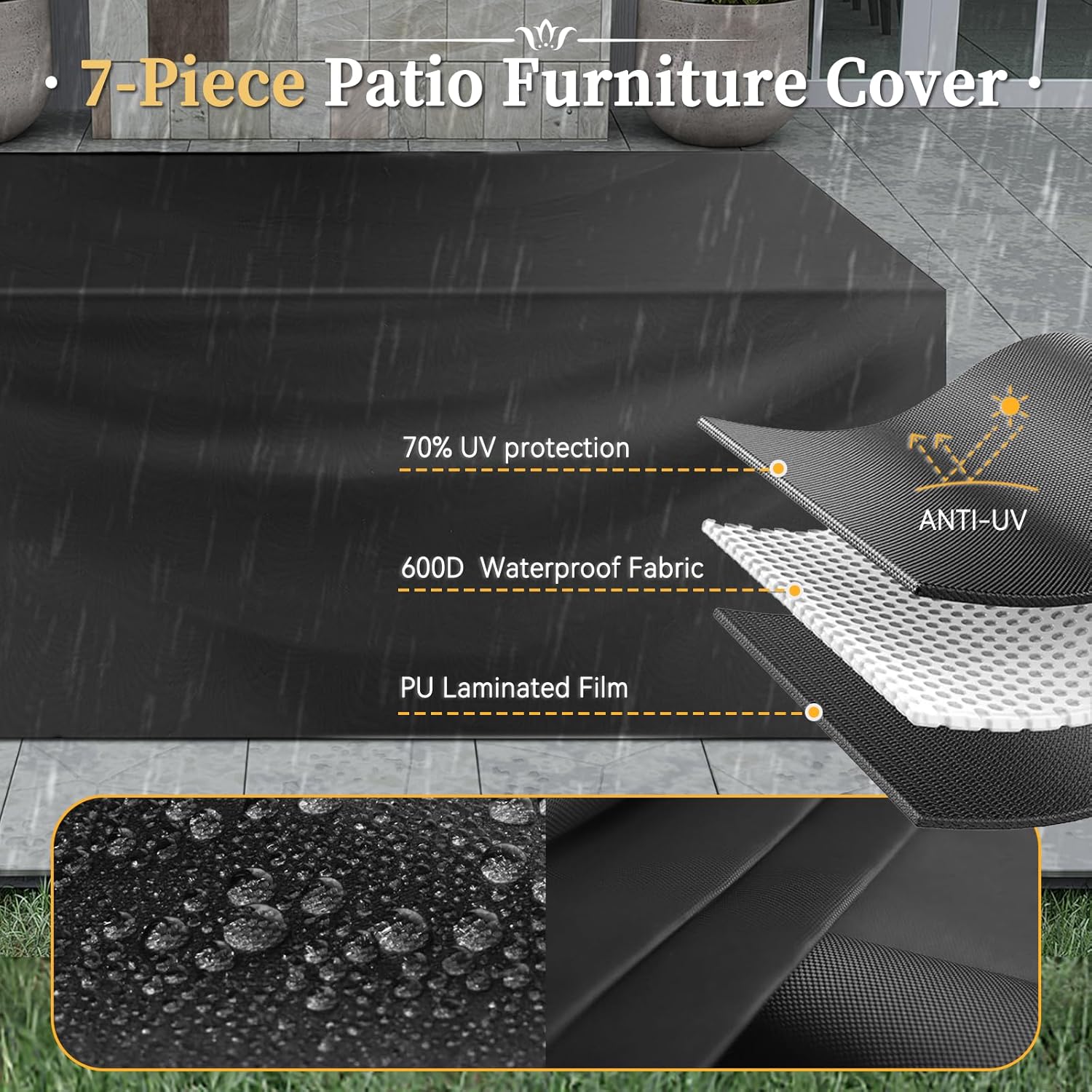 Aoxun 7 Piece Patio Furniture Set Wicker Rattan Patio Conversation Set Outdoor Sectional Sofa Set with Coffee Table and Thickened Cushions, Grey(Waterproof Cover Included)