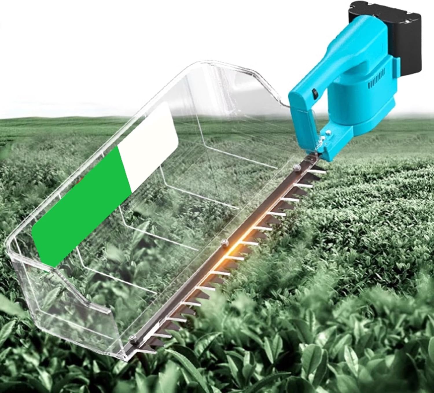 Hedge Trimmer, Handheld Cordless Tea Harvesting Hedge Machine 11.8in Cutting Length, with Gloves/Large Baffle, for Gardening Modeling, Greening Pruning, Collecting Tea Leaves