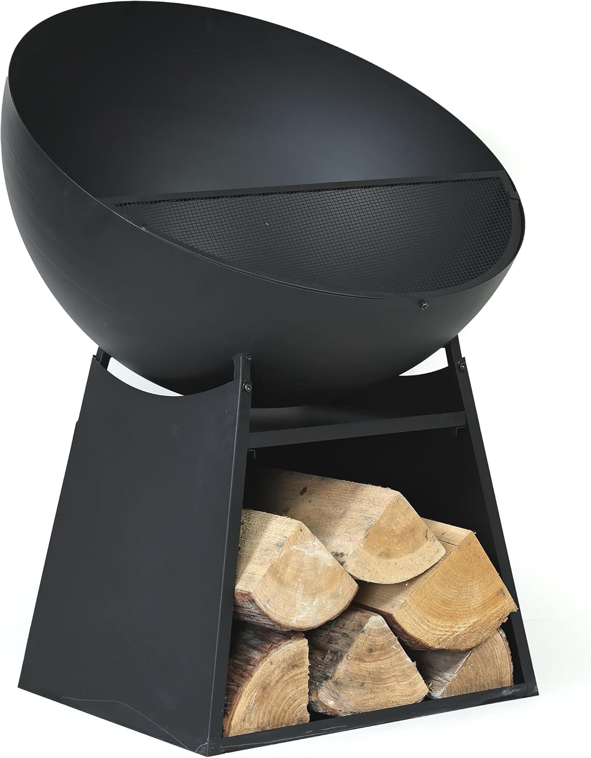 30 Inch Round Outdoor Steel Wood Burning Fire Pit with Black Powder Finish, Spark Screen, Poker Tool, and Protective Storage Cover