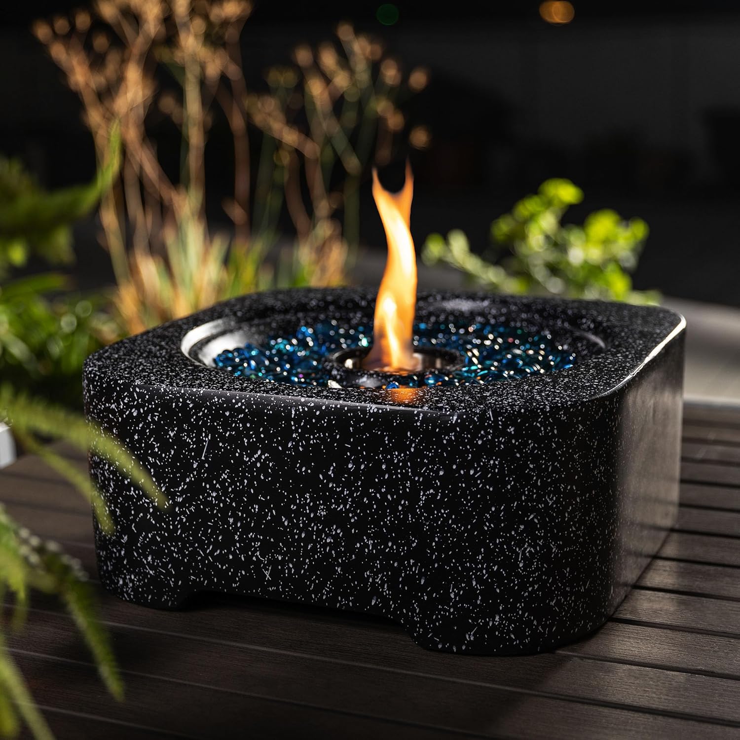 Tabletop Fire Pit (Black) – Portable Outdoor Propane Fire Pit with Lava Rocks, Patio, Deck, Backyard, Camping – Compact Stylish Design