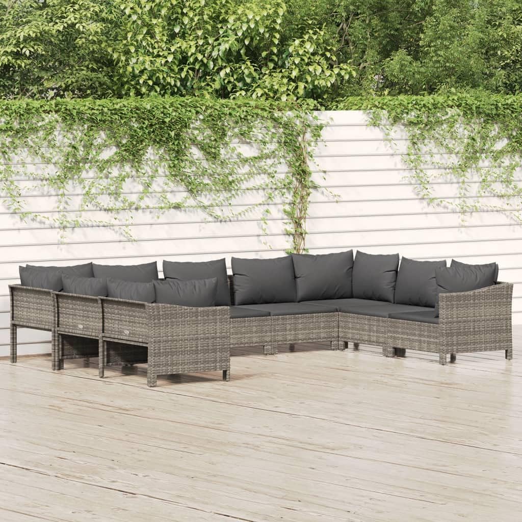 Patio Set 9 Piece Patio Lounge Set with Cushions Gray Poly Rattan