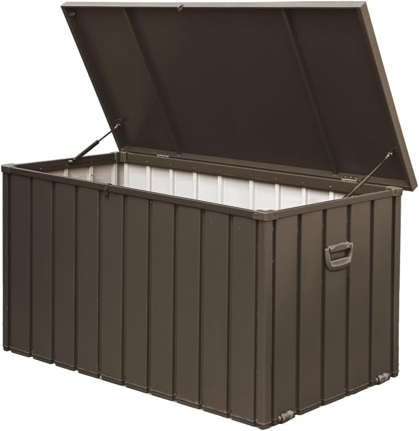 Heavy-Duty Outdoor Storage Box for Patio Cushions, Garden Tools, Pool Accessories and Beach Towels – Waterproof Lockable Deck Bin (200 Gallon (Dark Brown))