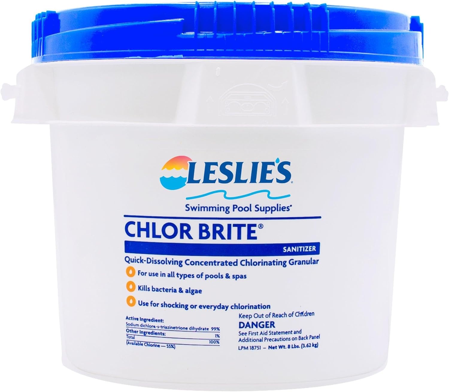 Leslie's Chlor Brite Pool Shock for Swimming Pools, Spas, and Hot Tubs - Granular Stabilized Sodium Dichlor Sanitizer - 8 Pound